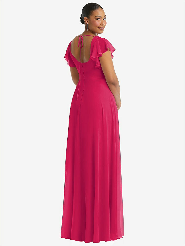 【NEW】【STYLE: 1568】フラッター 袖 スクープ オープンバック シフォン マキシ ドレス【COLOR: Vivid Pink】【SIZE: 00-30W】