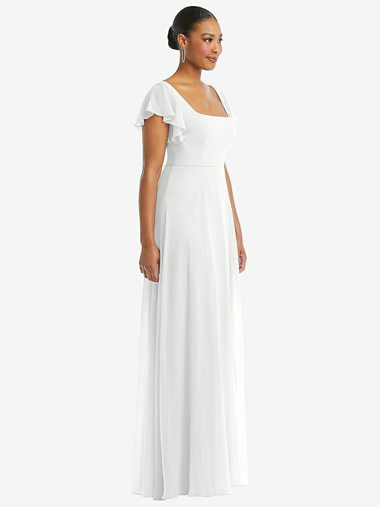 【STYLE: 1568】Flutter Sleeve Scoop Open-Back Chiffon Maxi Dress【COLOR: White】