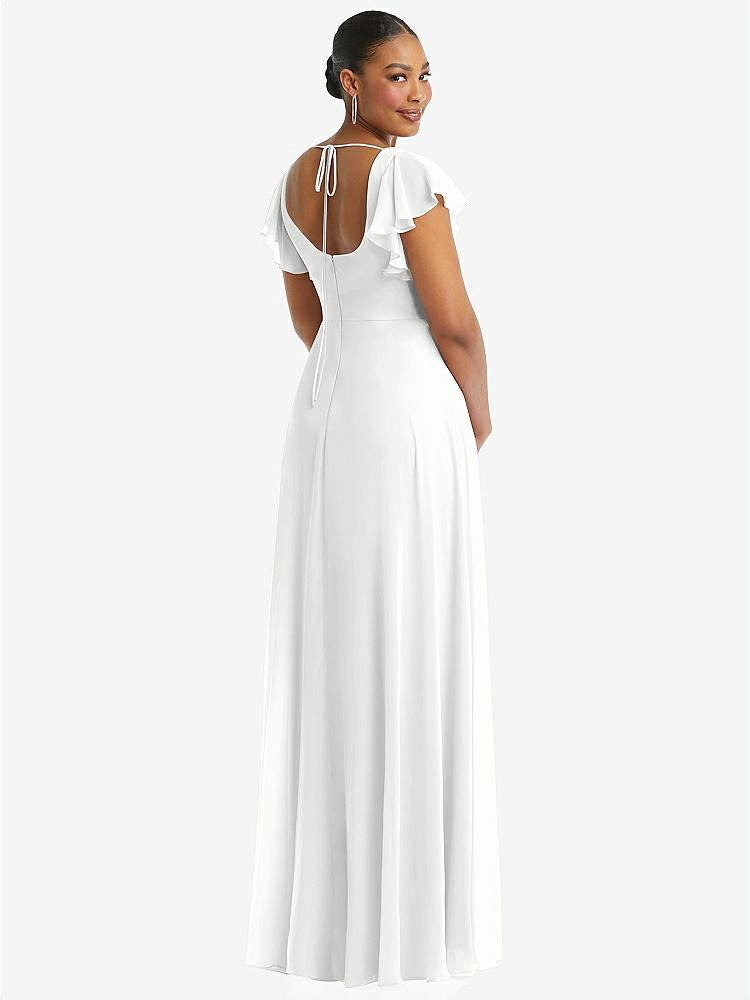 【STYLE: 1568】Flutter Sleeve Scoop Open-Back Chiffon Maxi Dress【COLOR: White】