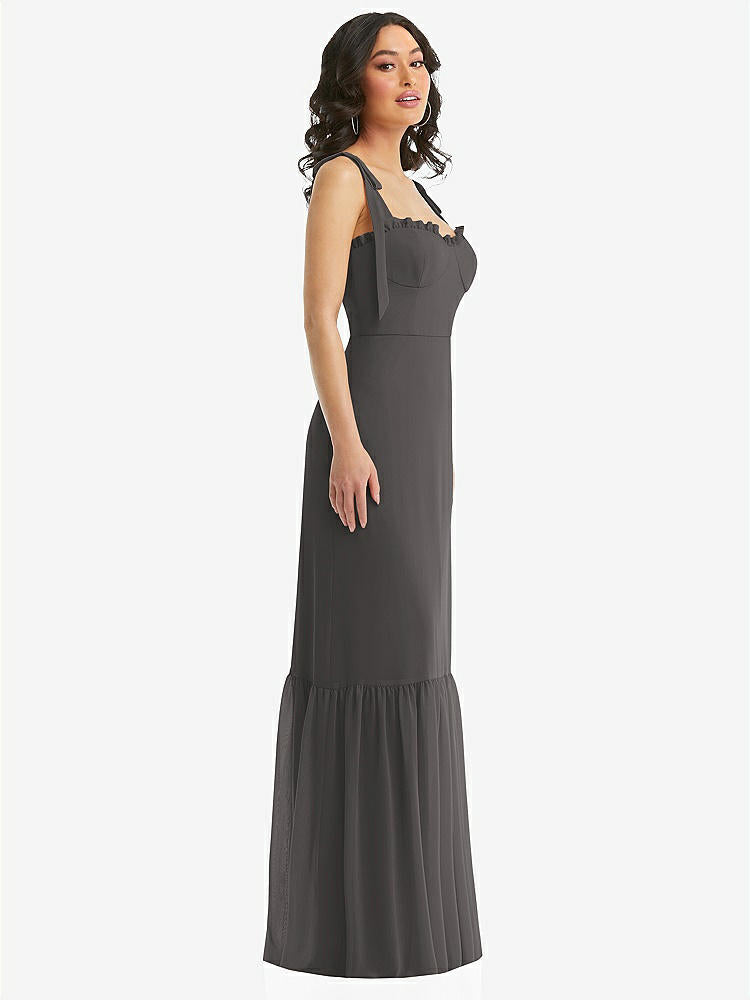 【STYLE: 1570】Tie-Shoulder Bustier Bodice Ruffle-Hem Maxi Dress【COLOR: Caviar Gray】
