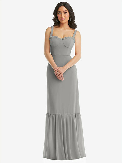 【STYLE: 1570】Tie-Shoulder Bustier Bodice Ruffle-Hem Maxi Dress【COLOR: Chelsea Gray】