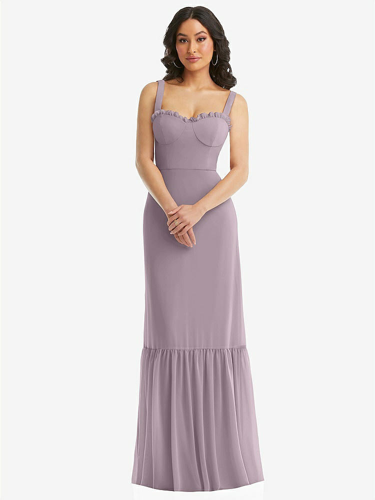 【NEW】【STYLE: 1570】タイショルダー ビュスティア ボディス フリルヘム マキシ ドレス【COLOR: Lilac Dusk】【SIZE: 00-30W】