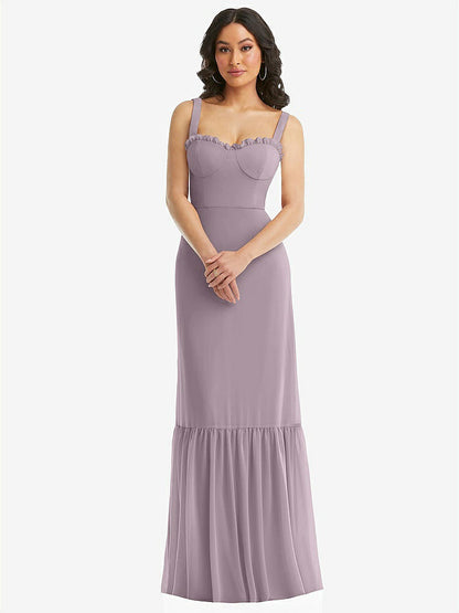 【NEW】【STYLE: 1570】タイショルダー ビュスティア ボディス フリルヘム マキシ ドレス【COLOR: Lilac Dusk】【SIZE: 00-30W】