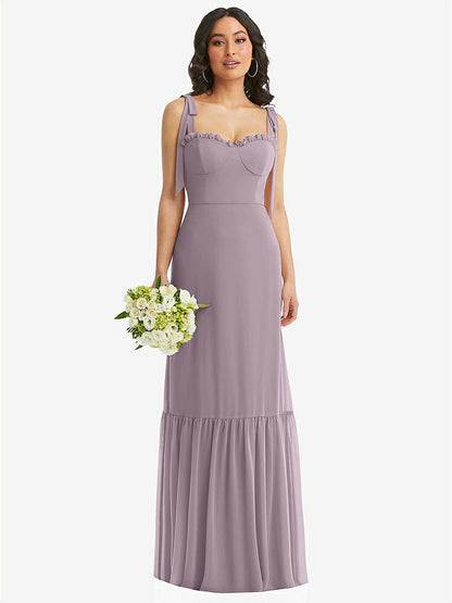 【NEW】【STYLE: 1570】タイショルダー ビュスティア ボディス フリルヘム マキシ ドレス【COLOR: Lilac Dusk】【SIZE: 00-30W】
