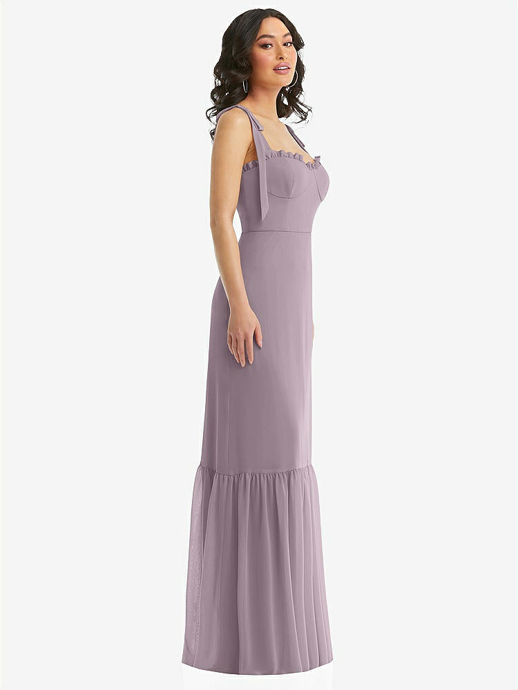 【NEW】【STYLE: 1570】タイショルダー ビュスティア ボディス フリルヘム マキシ ドレス【COLOR: Lilac Dusk】【SIZE: 00-30W】