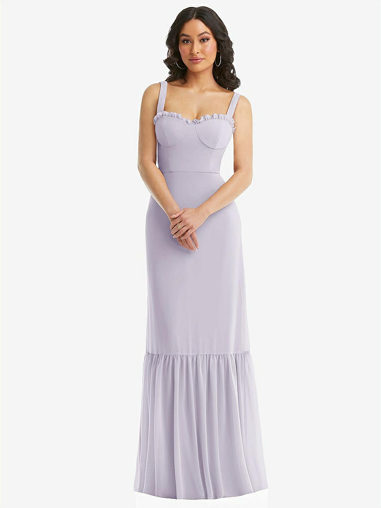 【STYLE: 1570】Tie-Shoulder Bustier Bodice Ruffle-Hem Maxi Dress【COLOR: Moondance】