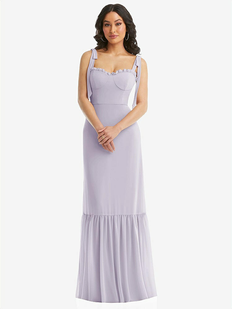 【STYLE: 1570】Tie-Shoulder Bustier Bodice Ruffle-Hem Maxi Dress【COLOR: Moondance】