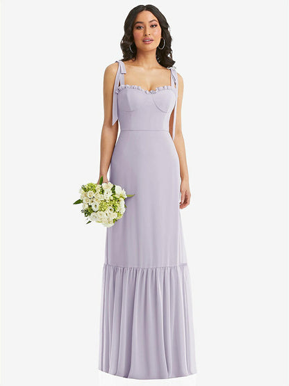 【STYLE: 1570】Tie-Shoulder Bustier Bodice Ruffle-Hem Maxi Dress【COLOR: Moondance】
