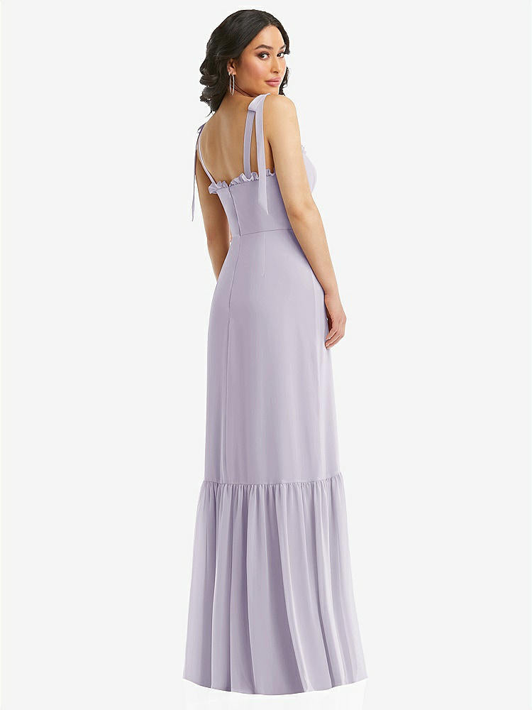 【STYLE: 1570】Tie-Shoulder Bustier Bodice Ruffle-Hem Maxi Dress【COLOR: Moondance】