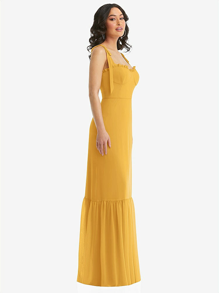 【STYLE: 1570】Tie-Shoulder Bustier Bodice Ruffle-Hem Maxi Dress【COLOR: NYC Yellow】