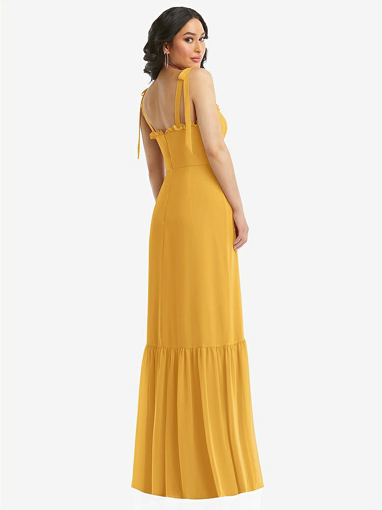【STYLE: 1570】Tie-Shoulder Bustier Bodice Ruffle-Hem Maxi Dress【COLOR: NYC Yellow】