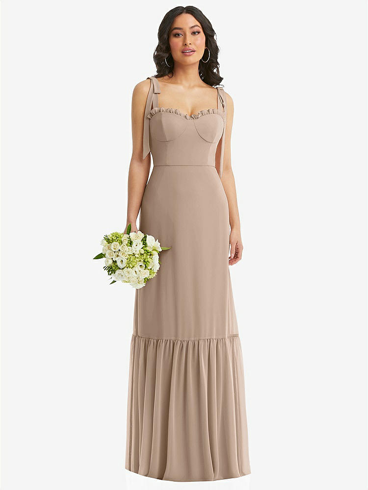 【NEW】【STYLE: 1570】タイショルダー ビュスティア ボディス フリルヘム マキシ ドレス【COLOR: Topaz】【SIZE: 00-30W】