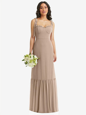 【NEW】【STYLE: 1570】タイショルダー ビュスティア ボディス フリルヘム マキシ ドレス【COLOR: Topaz】【SIZE: 00-30W】