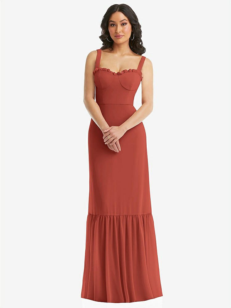 【STYLE: 1570】Tie-Shoulder Bustier Bodice Ruffle-Hem Maxi Dress【COLOR: Amber Sunset】