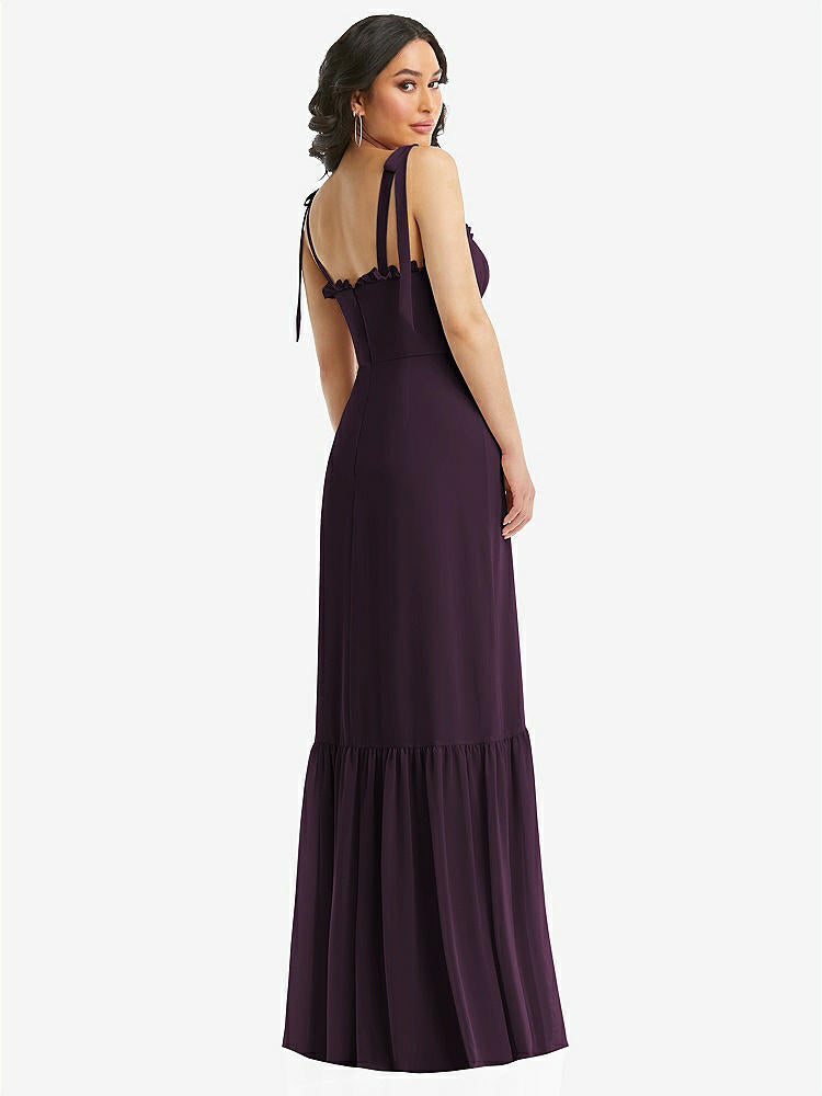 【STYLE: 1570】Tie-Shoulder Bustier Bodice Ruffle-Hem Maxi Dress【COLOR: Aubergine】