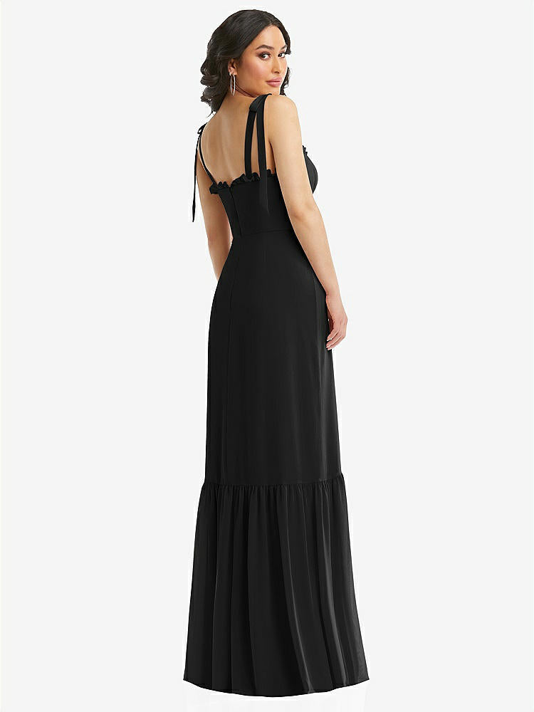 【STYLE: 1570】Tie-Shoulder Bustier Bodice Ruffle-Hem Maxi Dress【COLOR: Black】