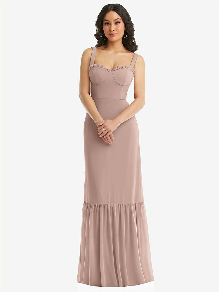 【STYLE: 1570】Tie-Shoulder Bustier Bodice Ruffle-Hem Maxi Dress【COLOR: Bliss】