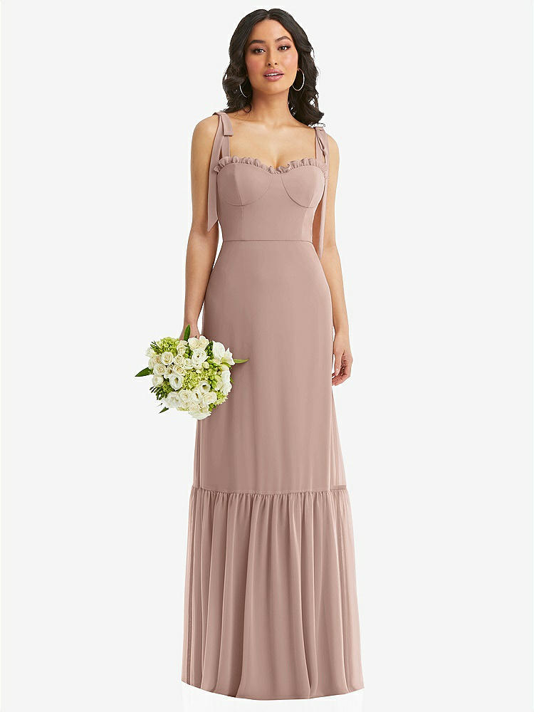 【STYLE: 1570】Tie-Shoulder Bustier Bodice Ruffle-Hem Maxi Dress【COLOR: Bliss】