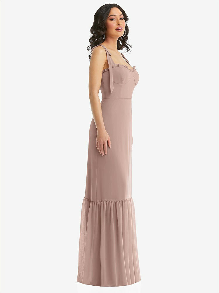 【STYLE: 1570】Tie-Shoulder Bustier Bodice Ruffle-Hem Maxi Dress【COLOR: Bliss】