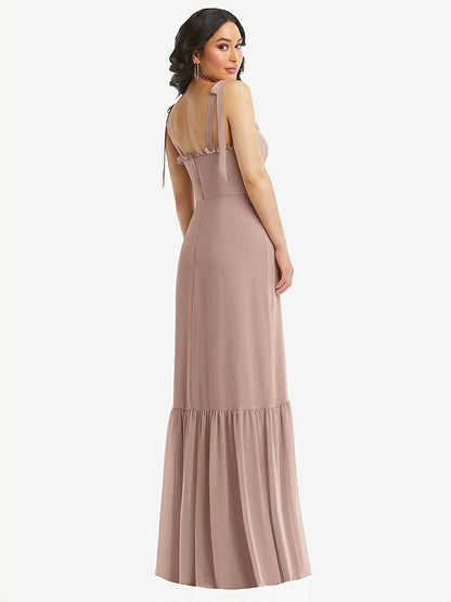 【STYLE: 1570】Tie-Shoulder Bustier Bodice Ruffle-Hem Maxi Dress【COLOR: Bliss】