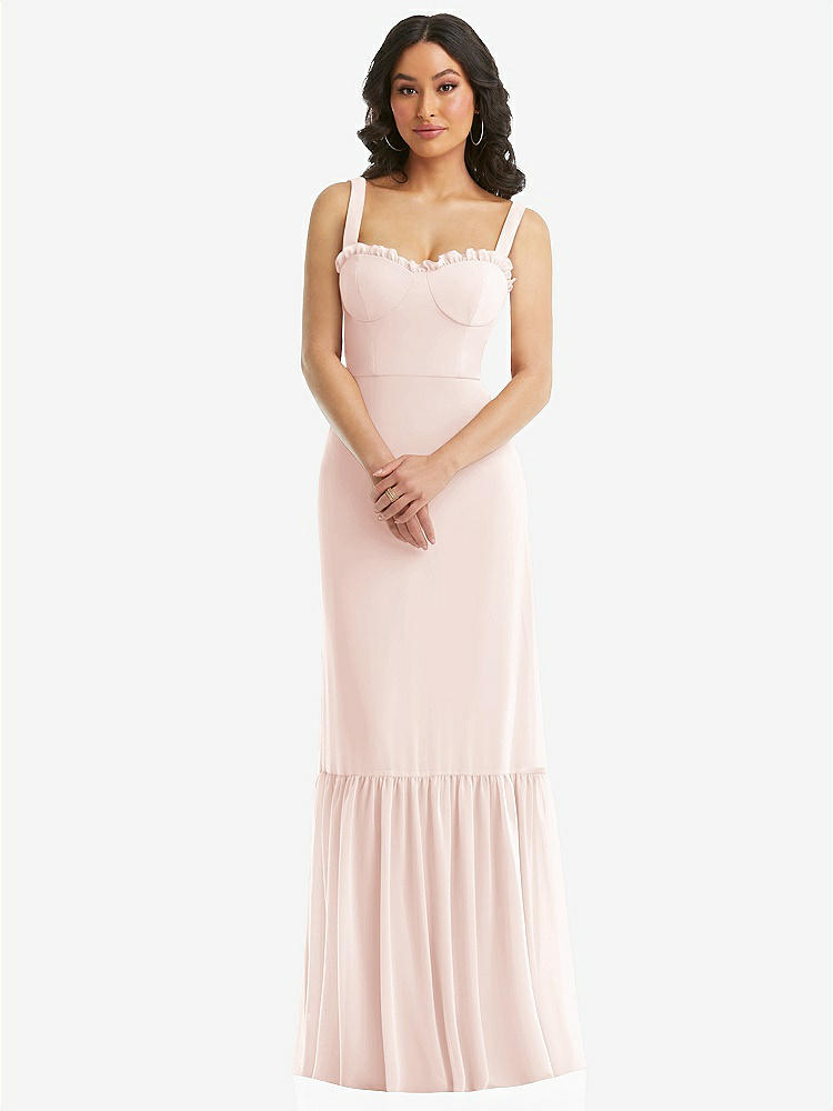 【STYLE: 1570】Tie-Shoulder Bustier Bodice Ruffle-Hem Maxi Dress【COLOR: Blush】