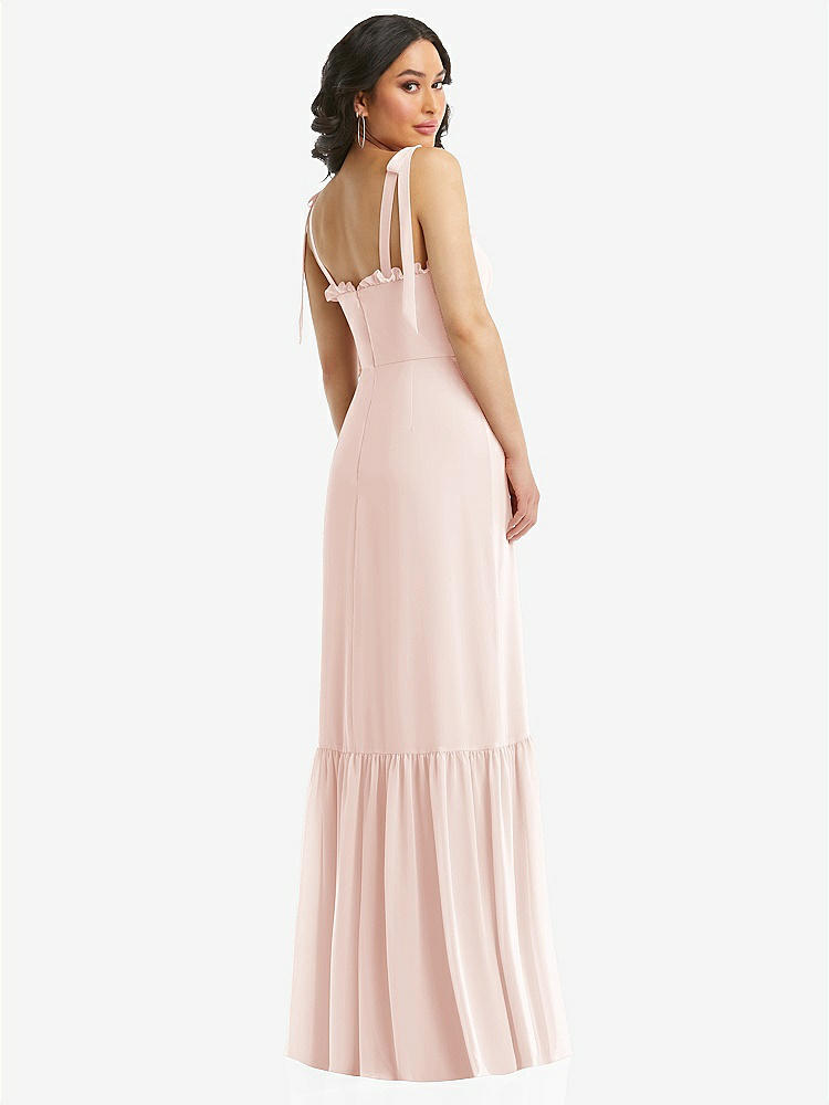 【STYLE: 1570】Tie-Shoulder Bustier Bodice Ruffle-Hem Maxi Dress【COLOR: Blush】