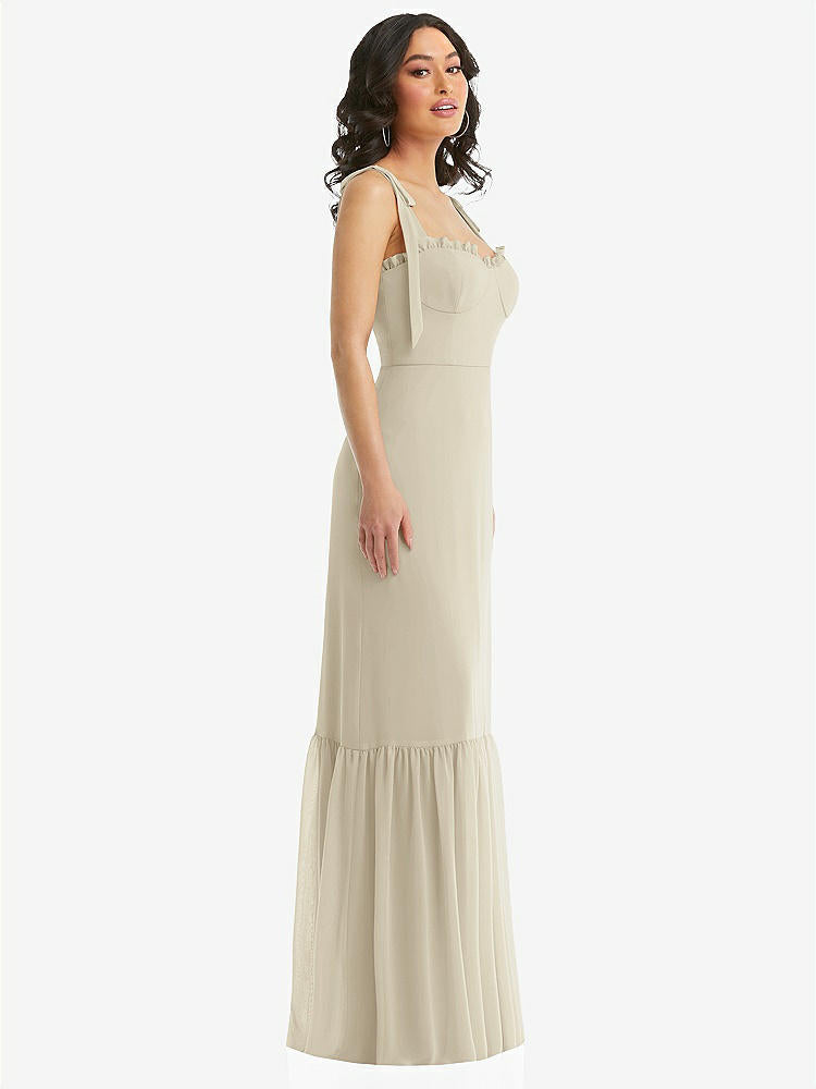 【STYLE: 1570】Tie-Shoulder Bustier Bodice Ruffle-Hem Maxi Dress【COLOR: Champagne】
