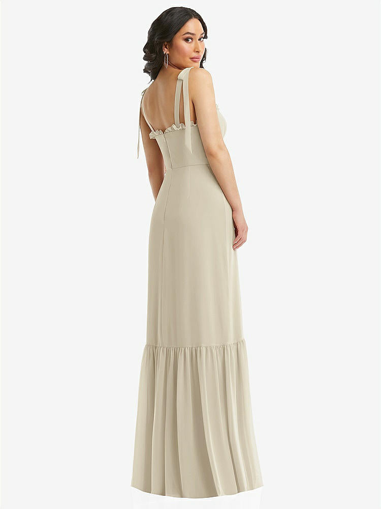 【STYLE: 1570】Tie-Shoulder Bustier Bodice Ruffle-Hem Maxi Dress【COLOR: Champagne】