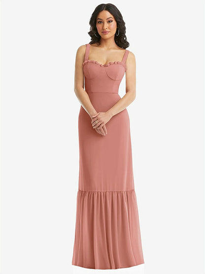【STYLE: 1570】Tie-Shoulder Bustier Bodice Ruffle-Hem Maxi Dress【COLOR: Desert Rose】