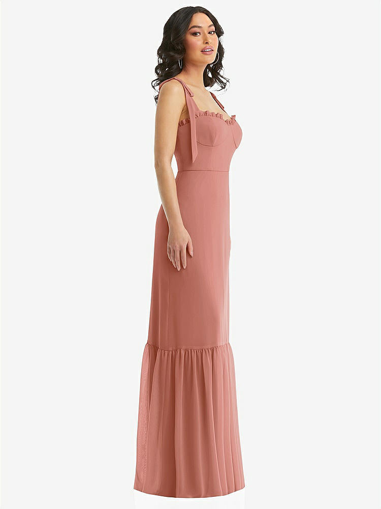【STYLE: 1570】Tie-Shoulder Bustier Bodice Ruffle-Hem Maxi Dress【COLOR: Desert Rose】