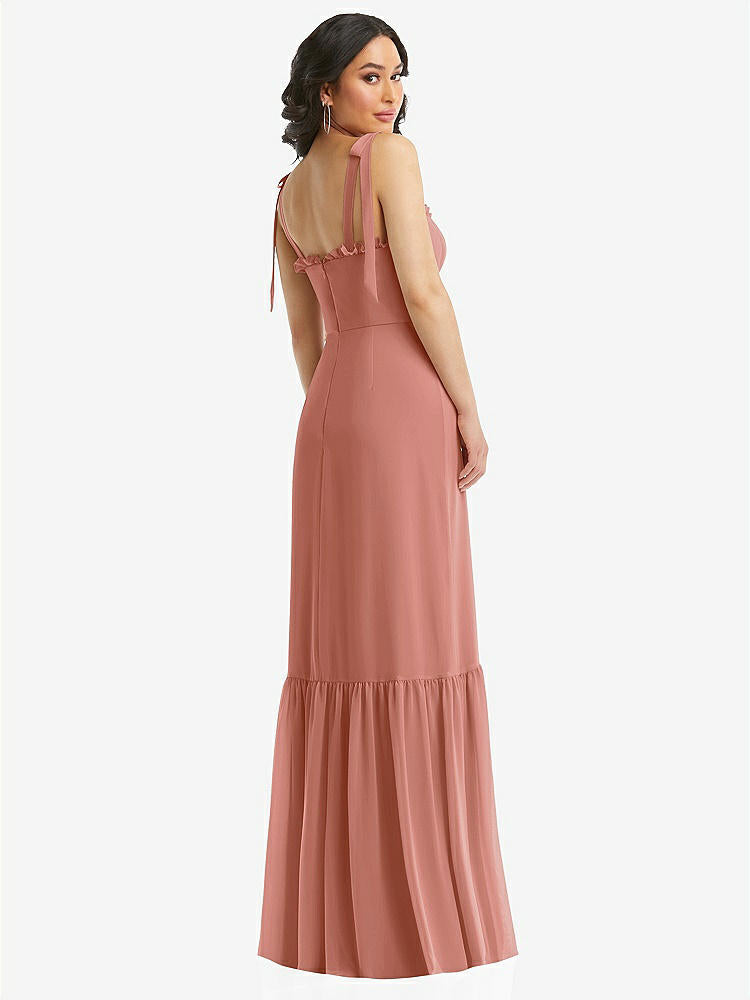 【STYLE: 1570】Tie-Shoulder Bustier Bodice Ruffle-Hem Maxi Dress【COLOR: Desert Rose】