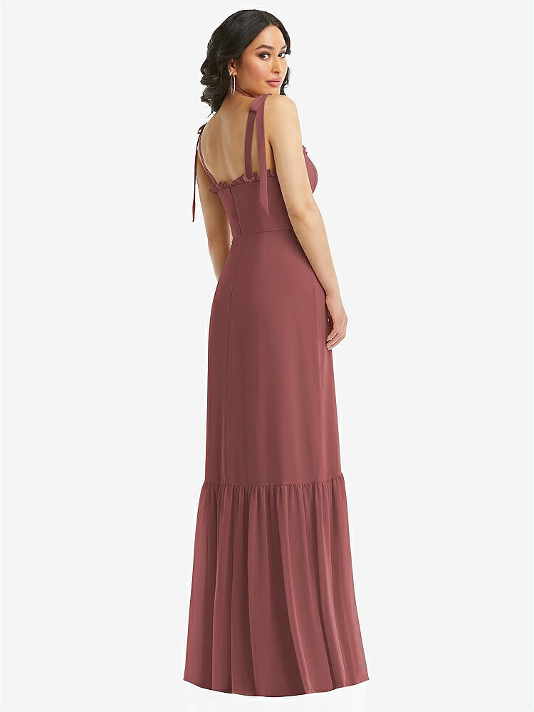 【STYLE: 1570】Tie-Shoulder Bustier Bodice Ruffle-Hem Maxi Dress【COLOR: English Rose】