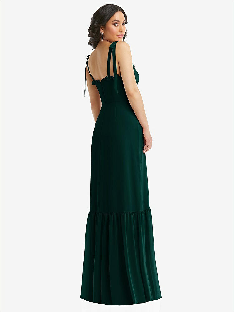 【STYLE: 1570】Tie-Shoulder Bustier Bodice Ruffle-Hem Maxi Dress【COLOR: Evergreen】
