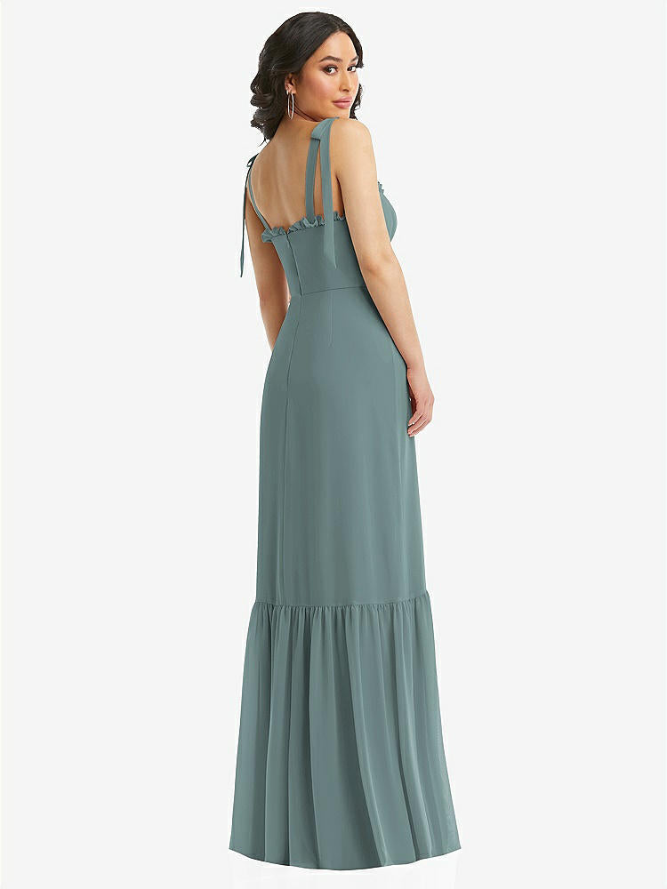 【STYLE: 1570】Tie-Shoulder Bustier Bodice Ruffle-Hem Maxi Dress【COLOR: Icelandic】