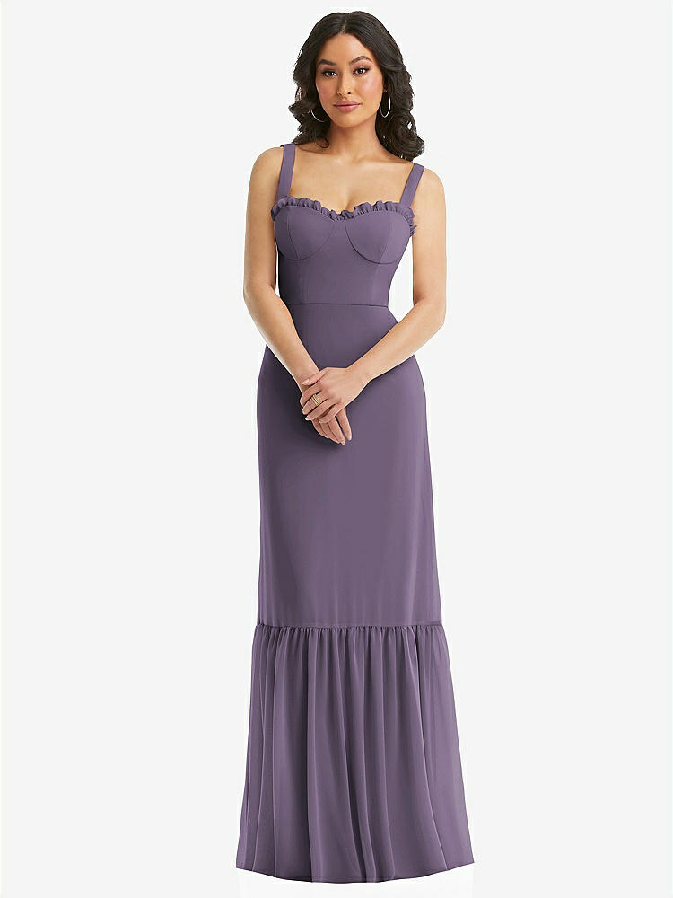 【STYLE: 1570】Tie-Shoulder Bustier Bodice Ruffle-Hem Maxi Dress【COLOR: Lavender】