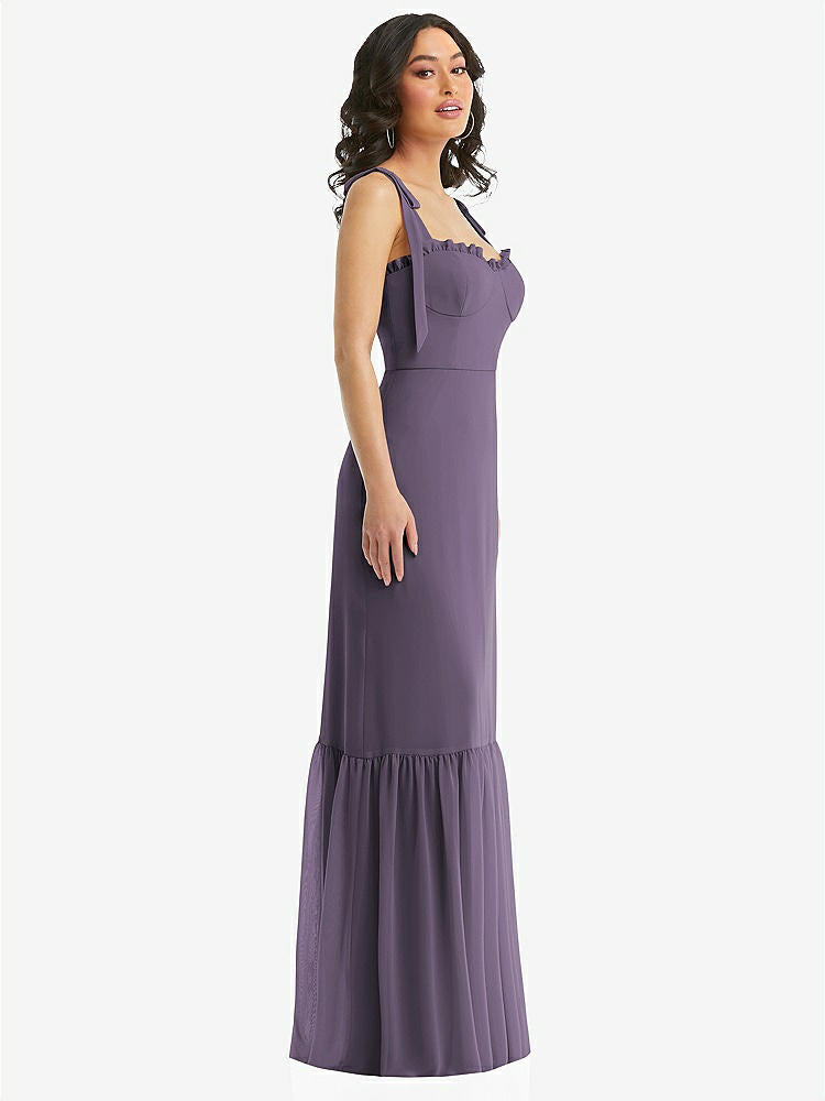 【STYLE: 1570】Tie-Shoulder Bustier Bodice Ruffle-Hem Maxi Dress【COLOR: Lavender】