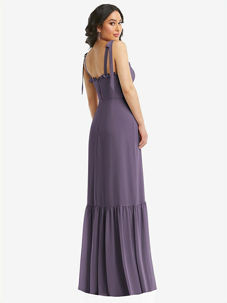 【STYLE: 1570】Tie-Shoulder Bustier Bodice Ruffle-Hem Maxi Dress【COLOR: Lavender】