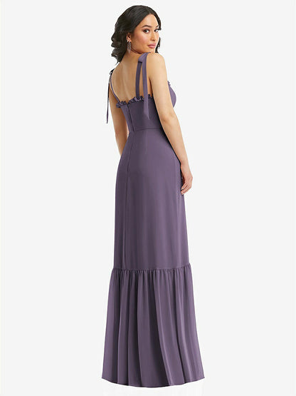 【STYLE: 1570】Tie-Shoulder Bustier Bodice Ruffle-Hem Maxi Dress【COLOR: Lavender】