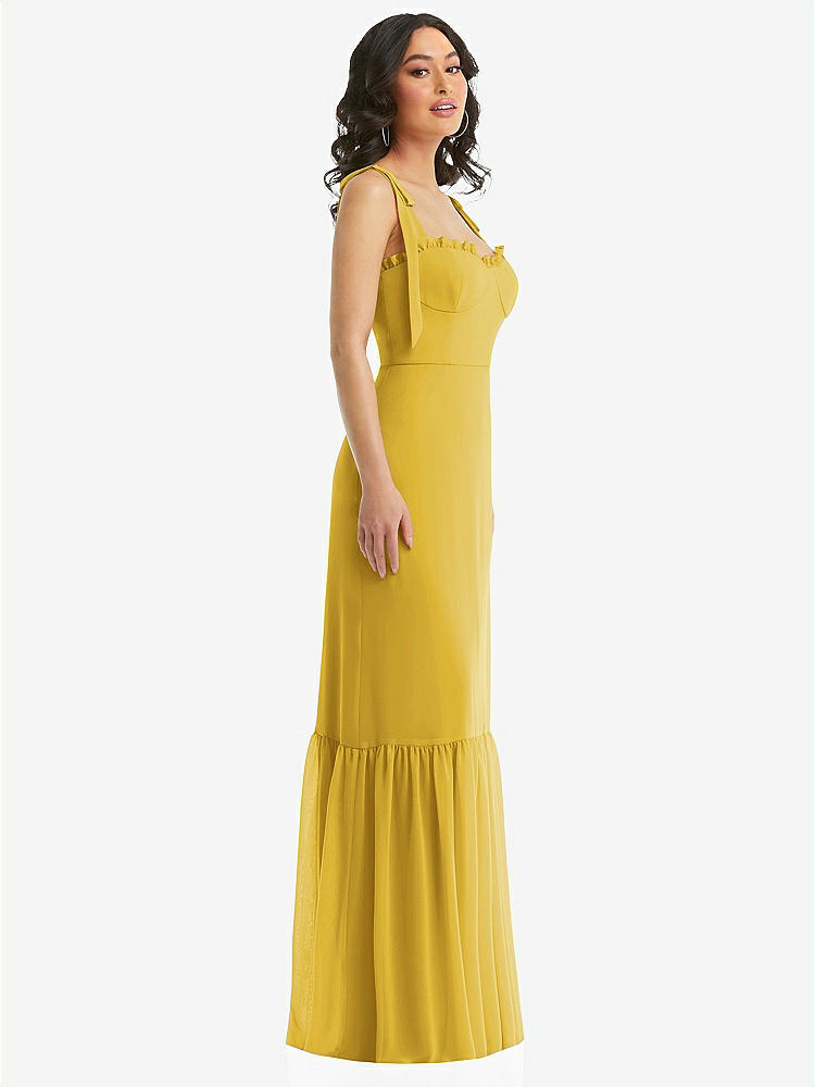【STYLE: 1570】Tie-Shoulder Bustier Bodice Ruffle-Hem Maxi Dress【COLOR: Marigold】