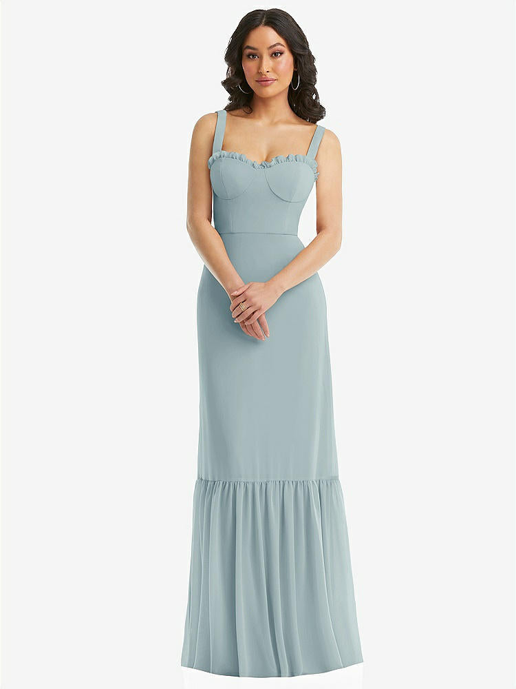【STYLE: 1570】Tie-Shoulder Bustier Bodice Ruffle-Hem Maxi Dress【COLOR: Morning Sky】