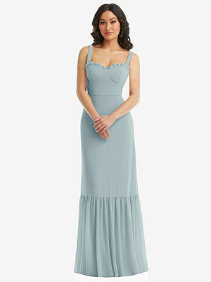 【NEW】【STYLE: 1570】タイショルダー ビュスティア ボディス フリルヘム マキシ ドレス【COLOR: Morning Sky】【SIZE: 00-30W】