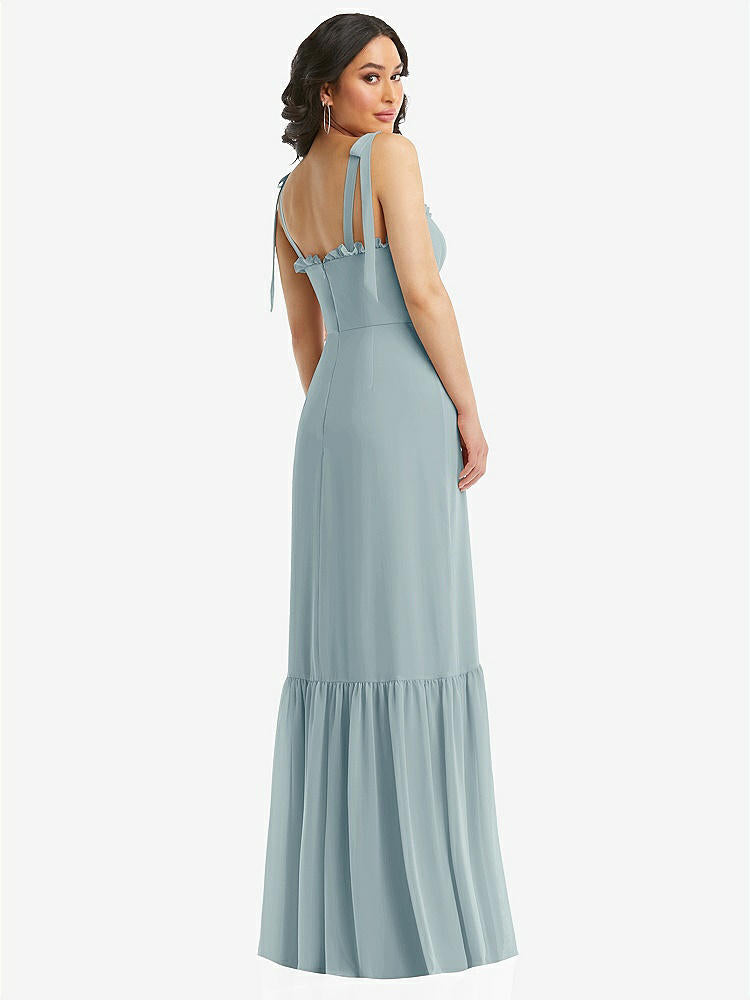 【STYLE: 1570】Tie-Shoulder Bustier Bodice Ruffle-Hem Maxi Dress【COLOR: Morning Sky】