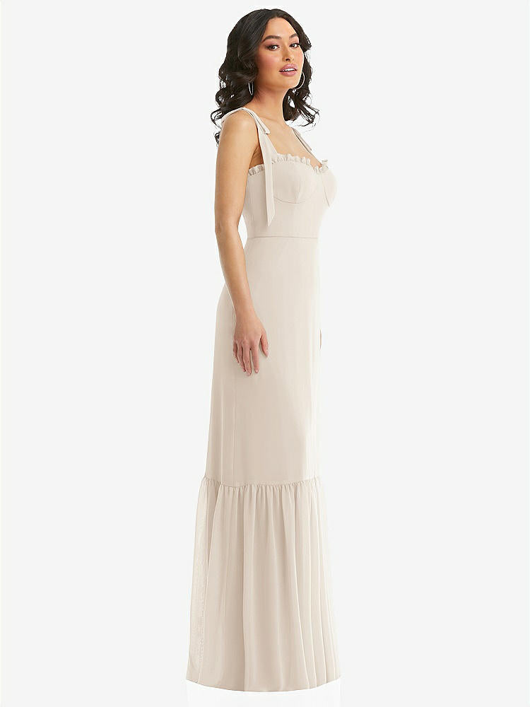 【STYLE: 1570】Tie-Shoulder Bustier Bodice Ruffle-Hem Maxi Dress【COLOR: Oat】