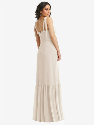 【NEW】【STYLE: 1570】タイショルダー ビュスティア ボディス フリルヘム マキシ ドレス【COLOR: Oat】【SIZE: 00-30W】