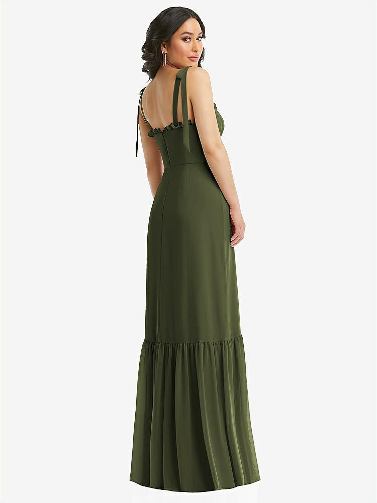 【STYLE: 1570】Tie-Shoulder Bustier Bodice Ruffle-Hem Maxi Dress【COLOR: Olive Green】