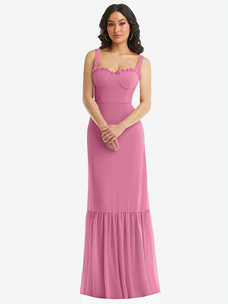 【STYLE: 1570】Tie-Shoulder Bustier Bodice Ruffle-Hem Maxi Dress【COLOR: Orchid Pink】