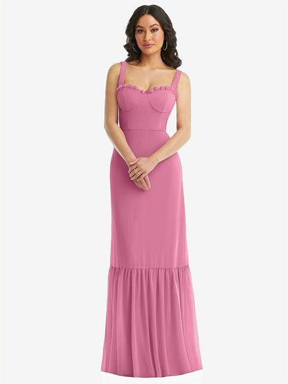 【STYLE: 1570】Tie-Shoulder Bustier Bodice Ruffle-Hem Maxi Dress【COLOR: Orchid Pink】
