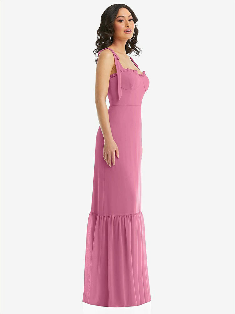 【STYLE: 1570】Tie-Shoulder Bustier Bodice Ruffle-Hem Maxi Dress【COLOR: Orchid Pink】
