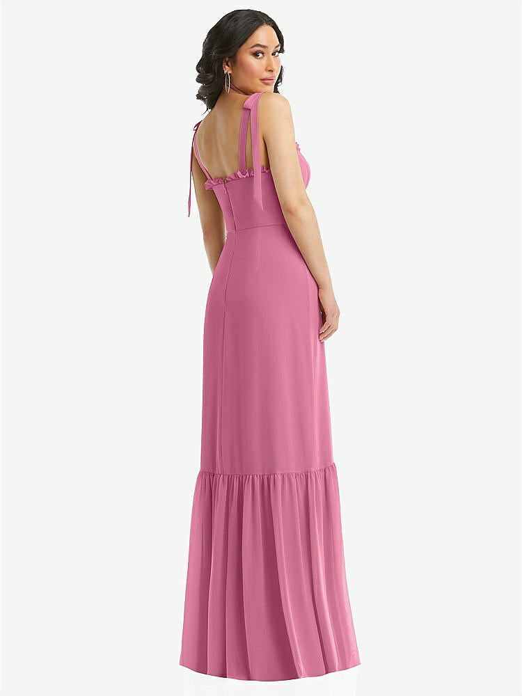 【STYLE: 1570】Tie-Shoulder Bustier Bodice Ruffle-Hem Maxi Dress【COLOR: Orchid Pink】