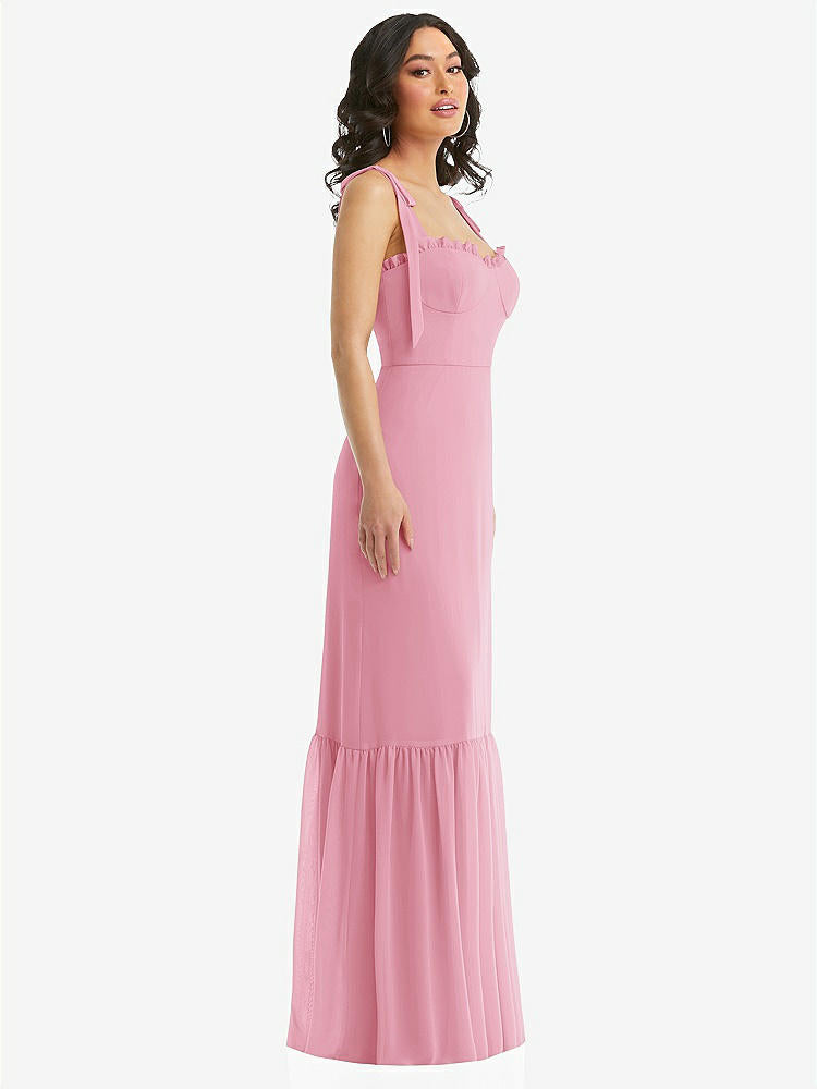 【STYLE: 1570】Tie-Shoulder Bustier Bodice Ruffle-Hem Maxi Dress【COLOR: Peony Pink】